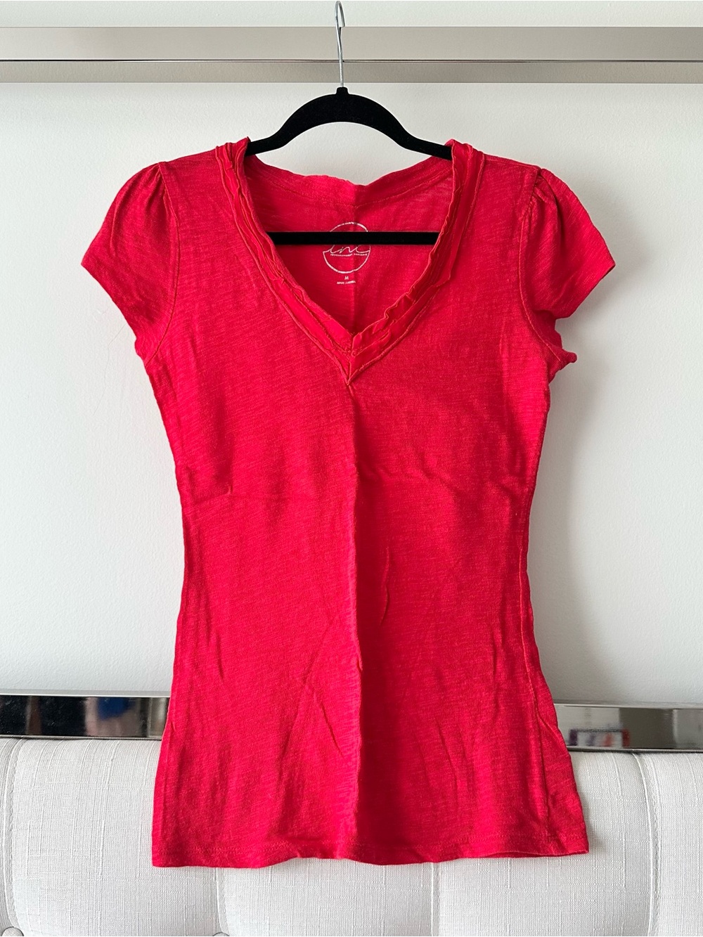 INC International Concepts Red Short-Sleeve V-Neck Tee Shirt 100% Cotton